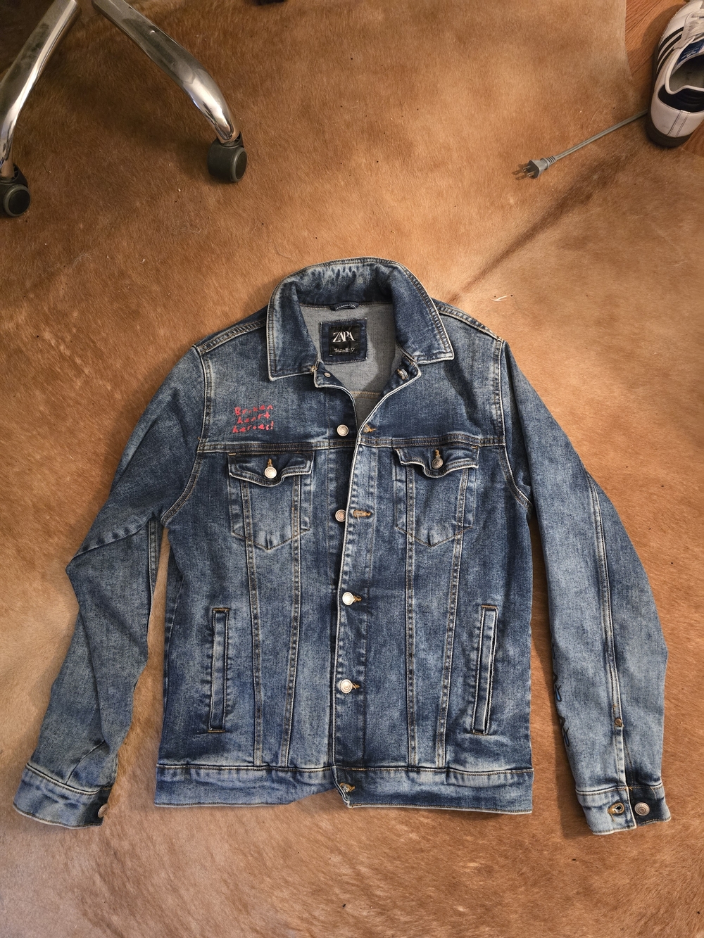 Zara Washed Blue Denim Jacket with Graphic